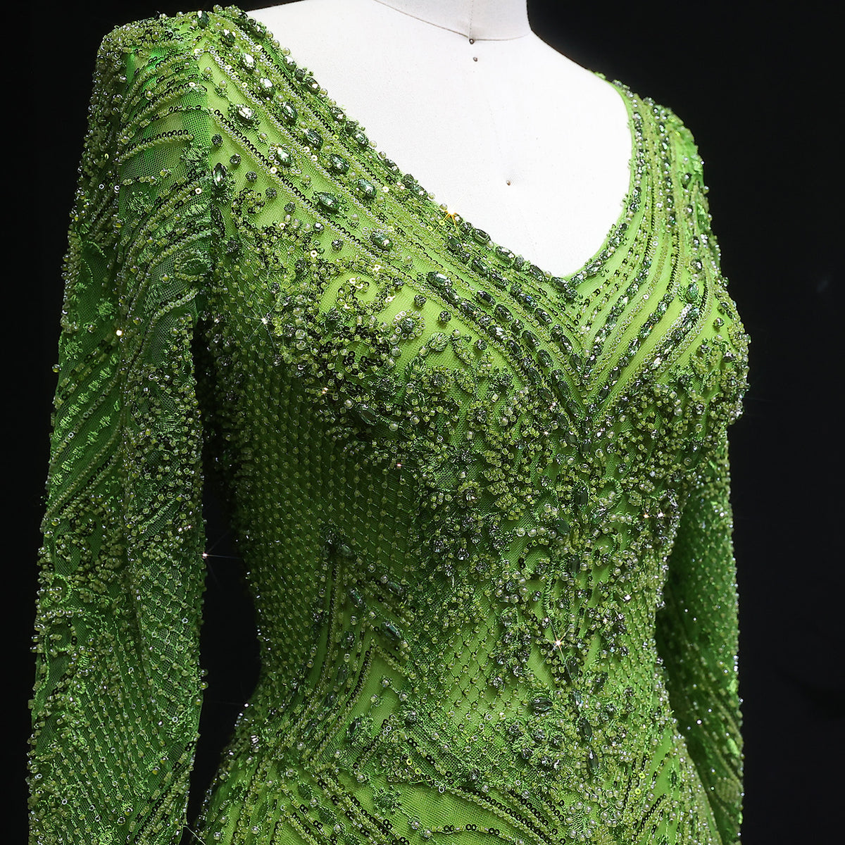 Elegant Lime Green Beaded Long Sleeve Evening Dress SS110 