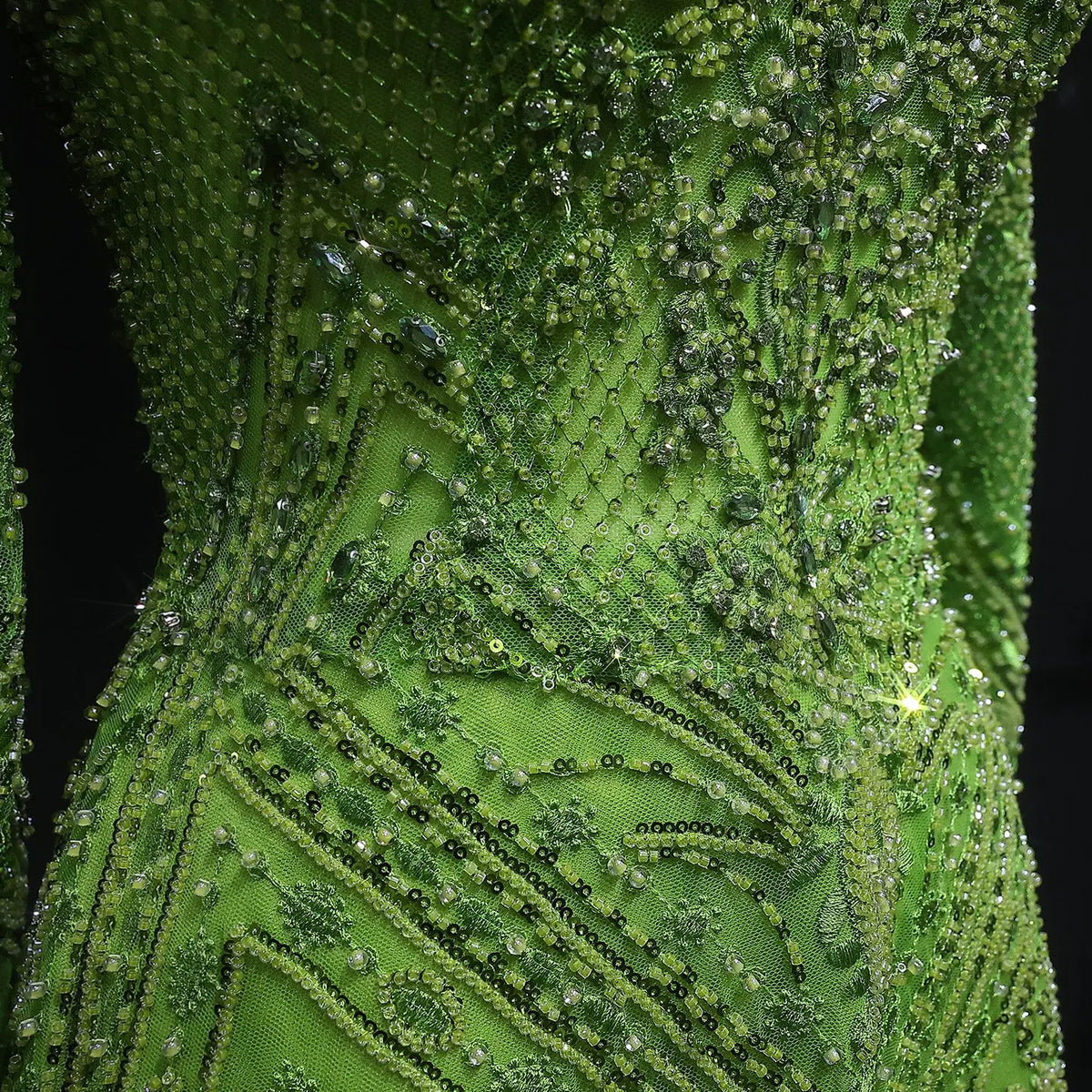 Luxury Lime Green Beaded Long Sleeve Evening Dress SS110 Lime Green / 10 Luxury Lime Green Beaded Long Sleeve Evening Dress SS110 Lime Green / 10