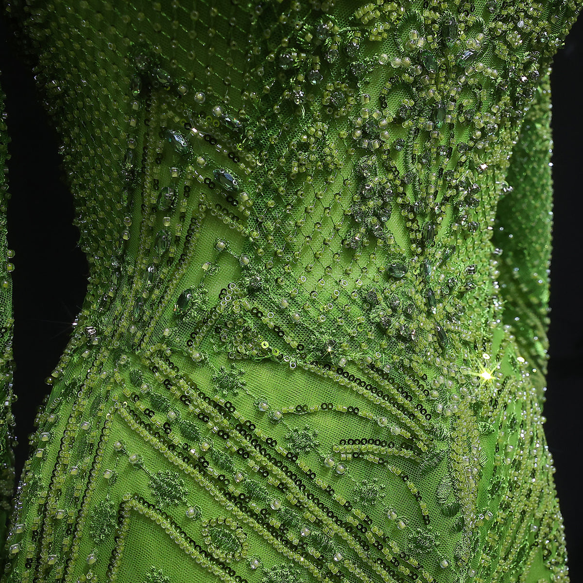 Elegant Lime Green Beaded Long Sleeve Evening Dress SS110 
