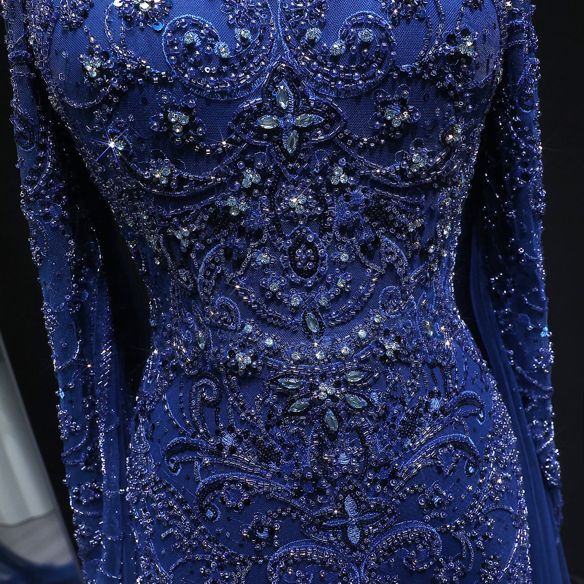 Luxury Beaded Evening Dress with Off-the-shoulder Cape Sleeves SS111 