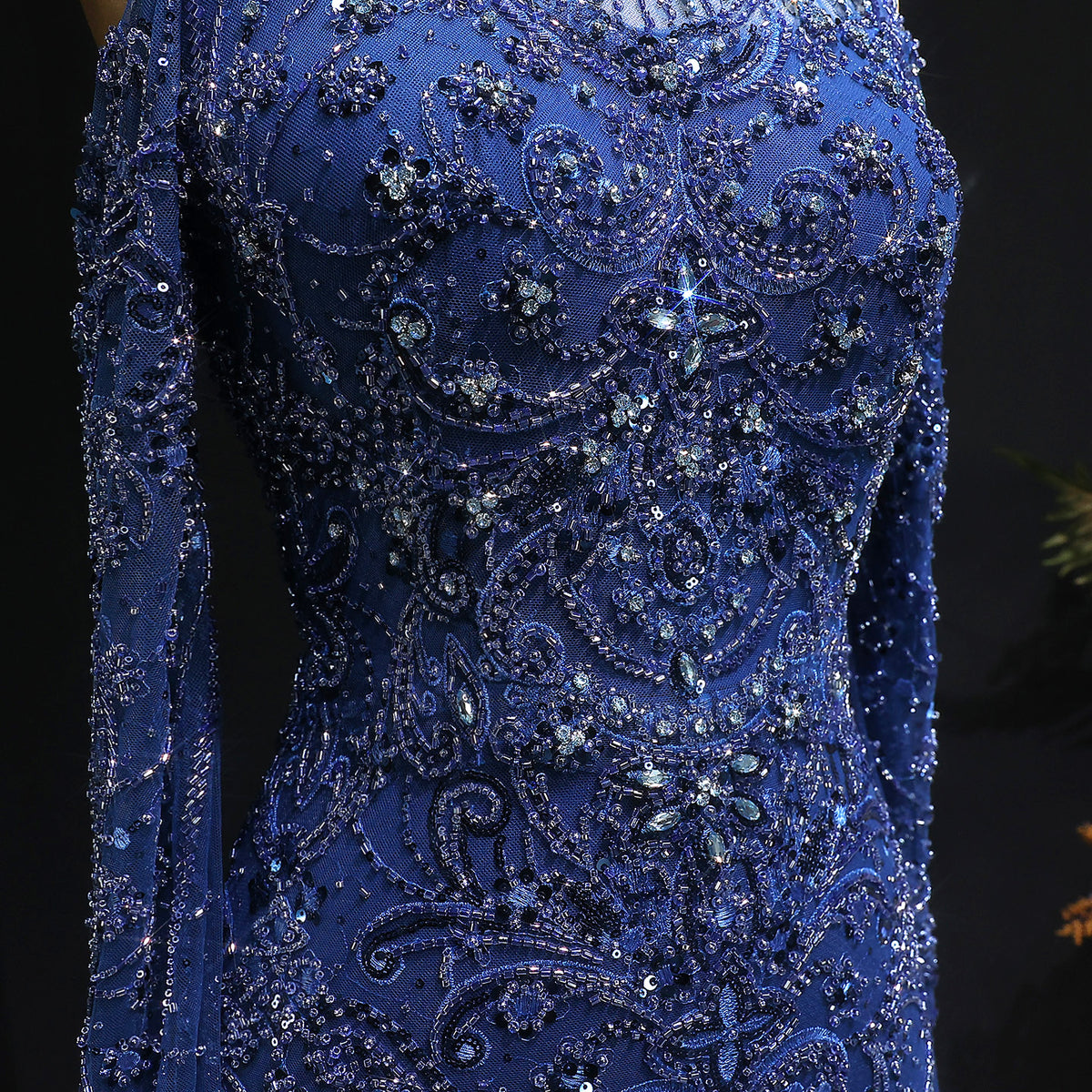 Luxury Beaded Evening Dress with Off-the-shoulder Cape Sleeves SS111 