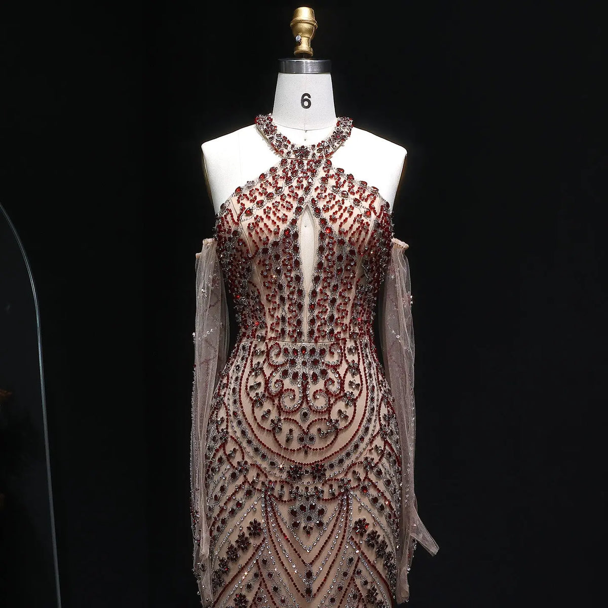 Luxury Beaded Halter Evening Dress with Gloves SS118 Luxury Beaded Halter Evening Dress with Gloves SS118