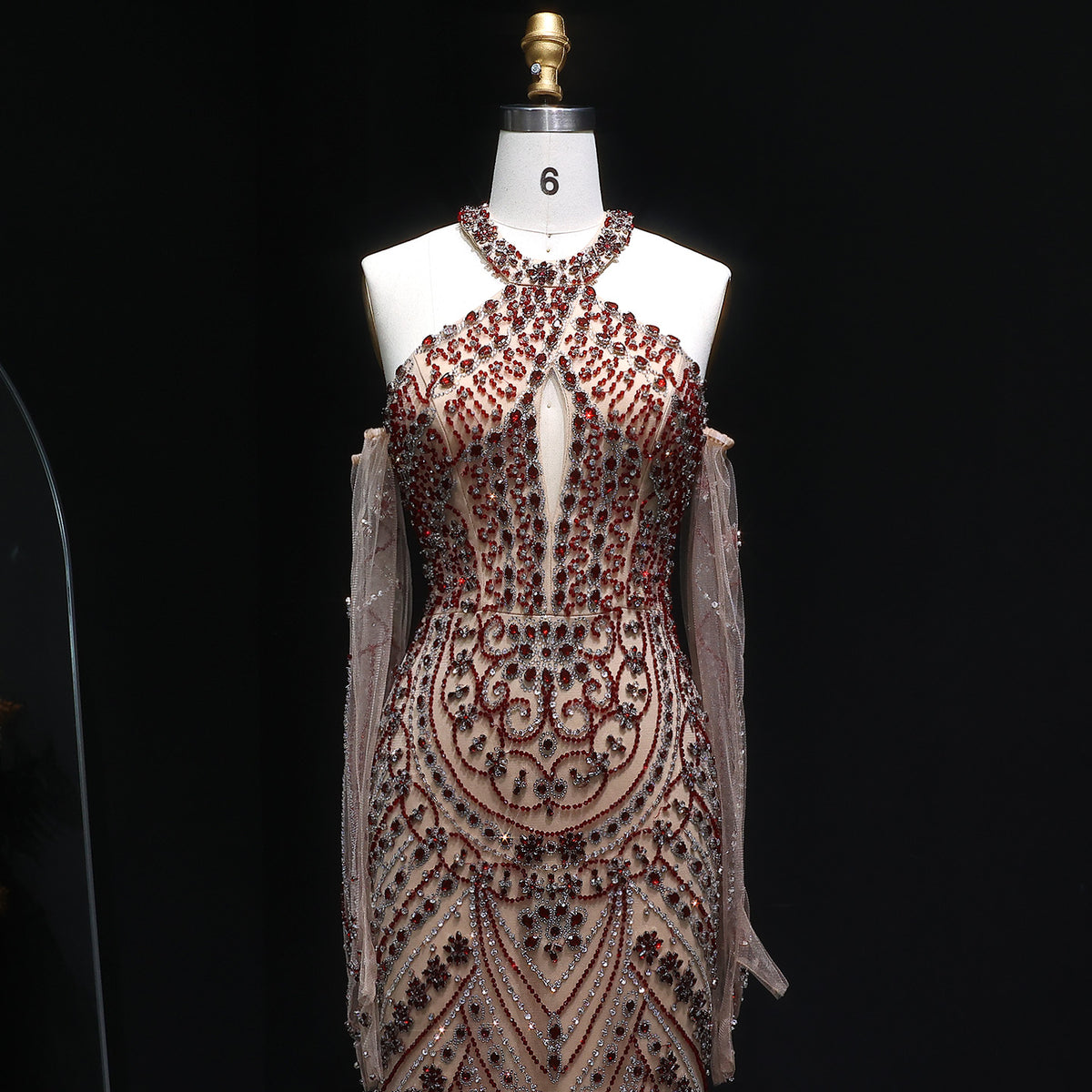 Luxury Beaded Halter Evening Dress with Gloves SS118 