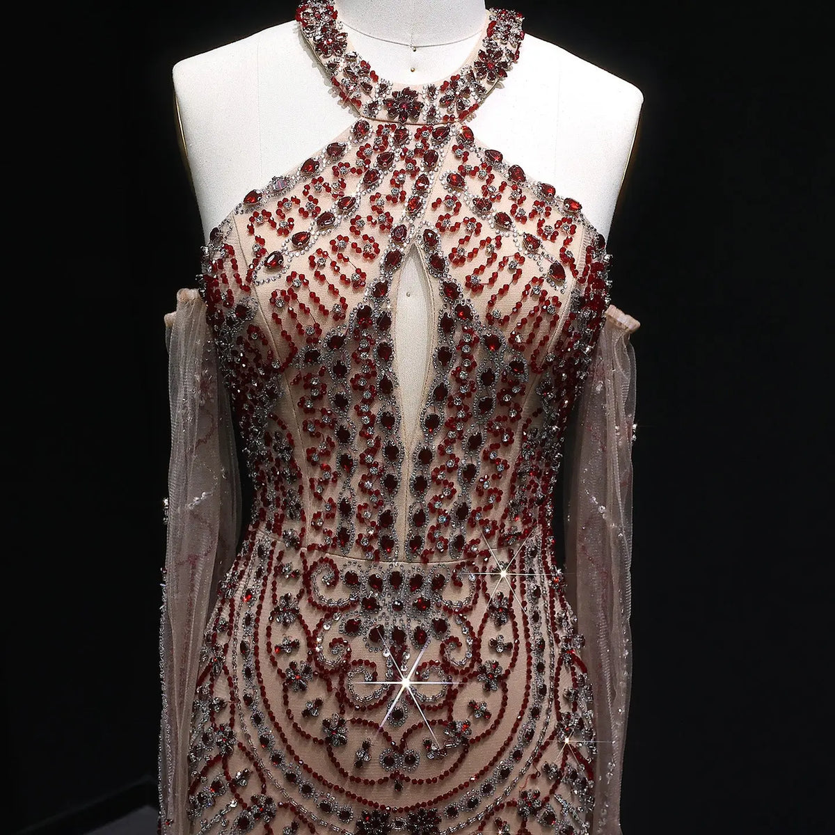 Luxury Beaded Halter Evening Dress with Gloves SS118 - SHARONSAID Luxury Beaded Halter Evening Dress with Gloves SS118 - SHARONSAID
