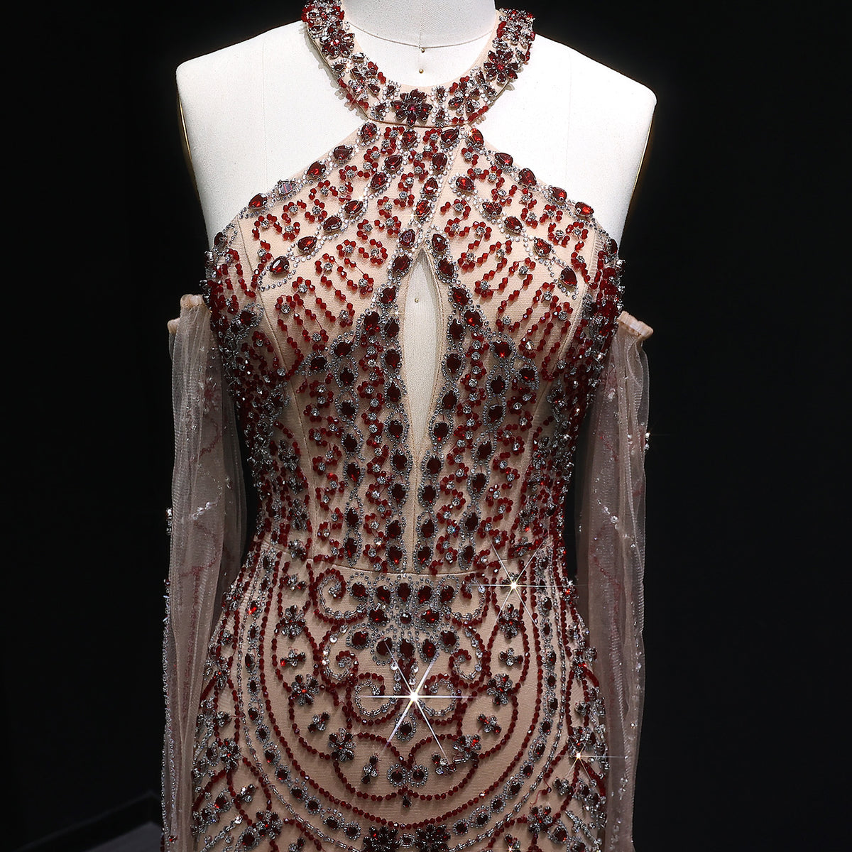 Luxury Beaded Halter Evening Dress with Gloves SS118 