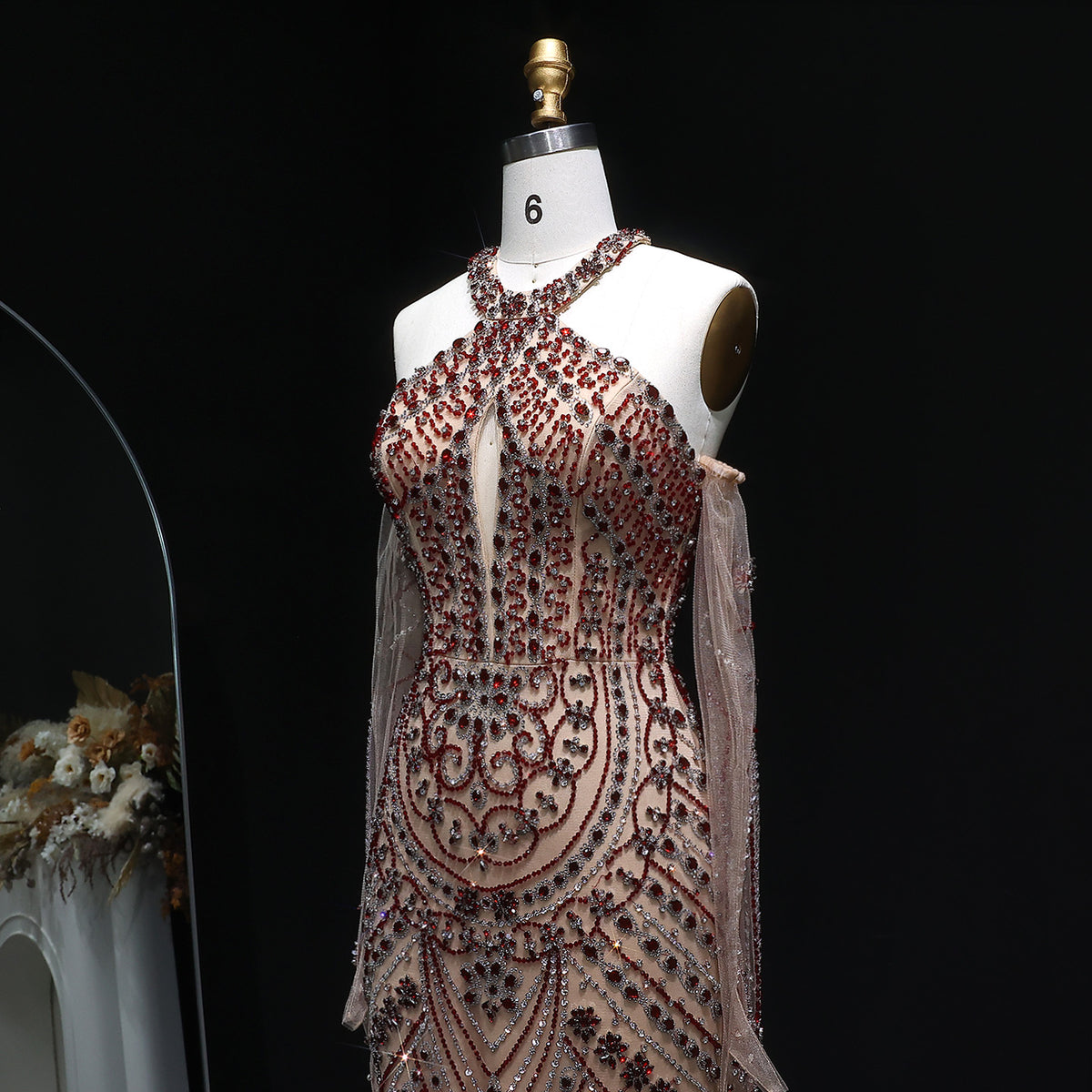 Luxury Beaded Halter Evening Dress with Gloves SS118 