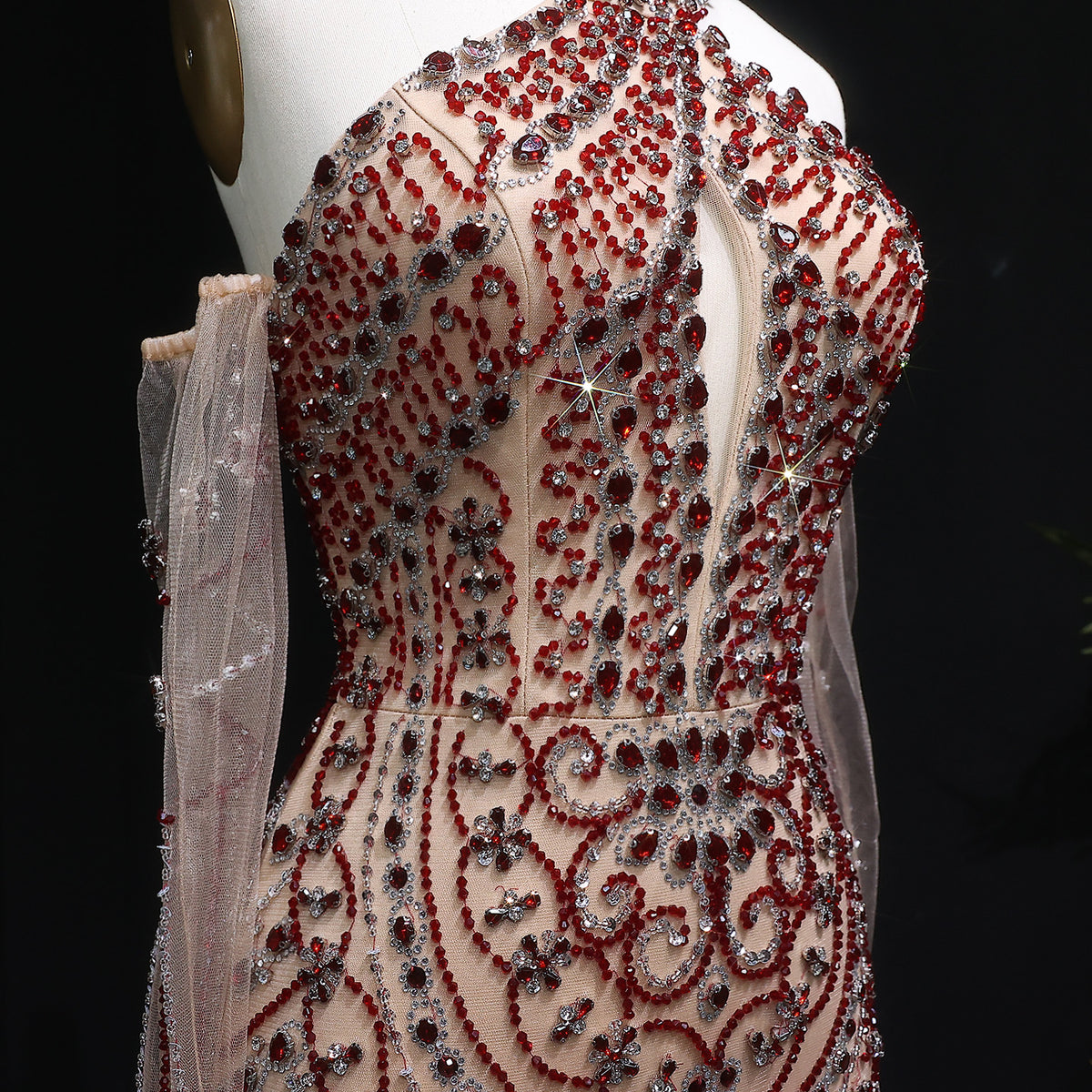 Luxury Beaded Halter Evening Dress with Gloves SS118 