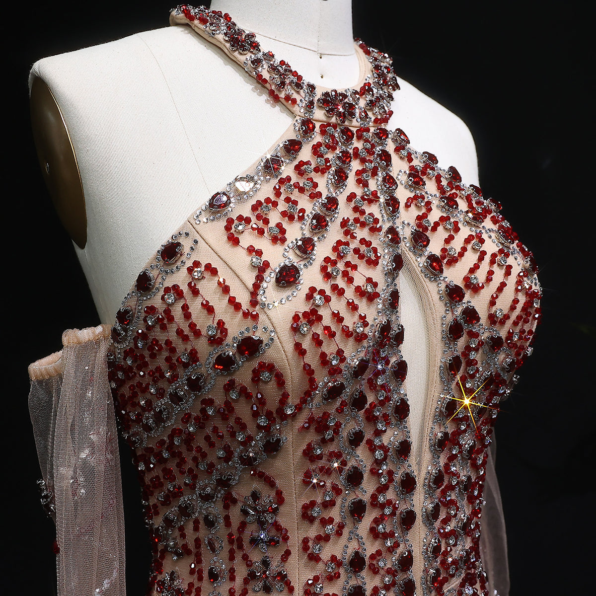 Luxury Beaded Halter Evening Dress with Gloves SS118 