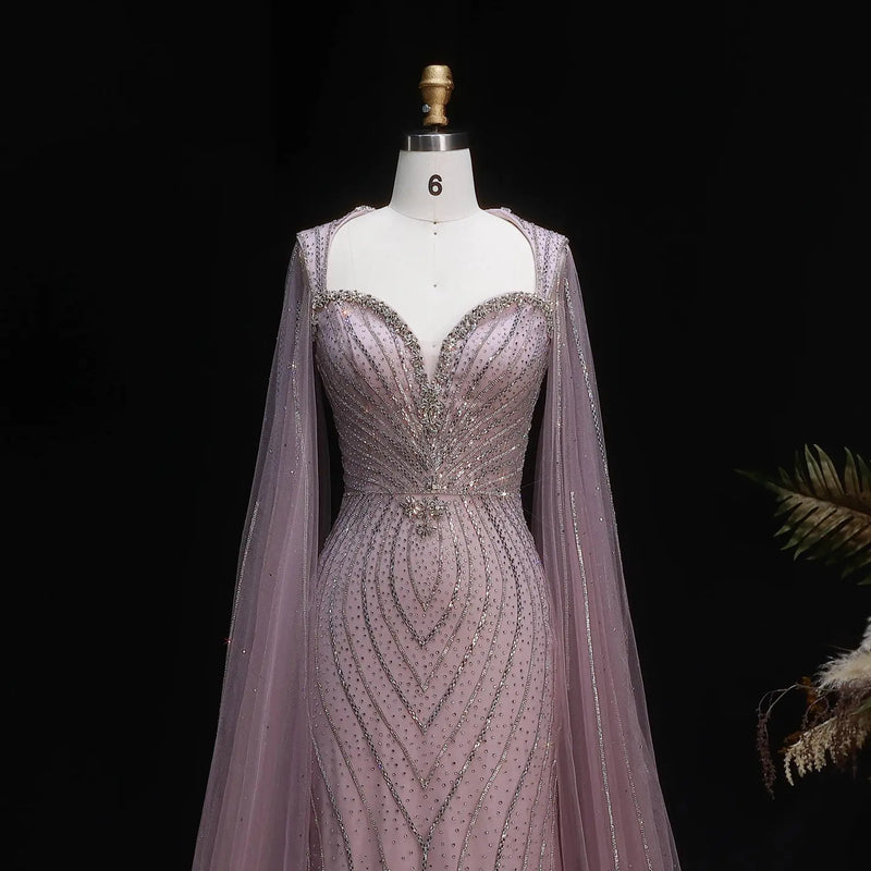 Luxury Pink Sweetheart Beaded Evening Dress with Cape Sleeve SS130 