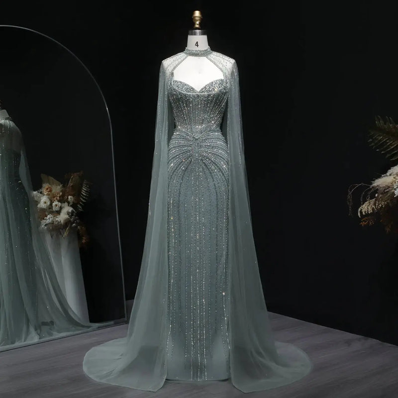 Luxury Mermaid Beaded Evening Dress with Cape SS156 