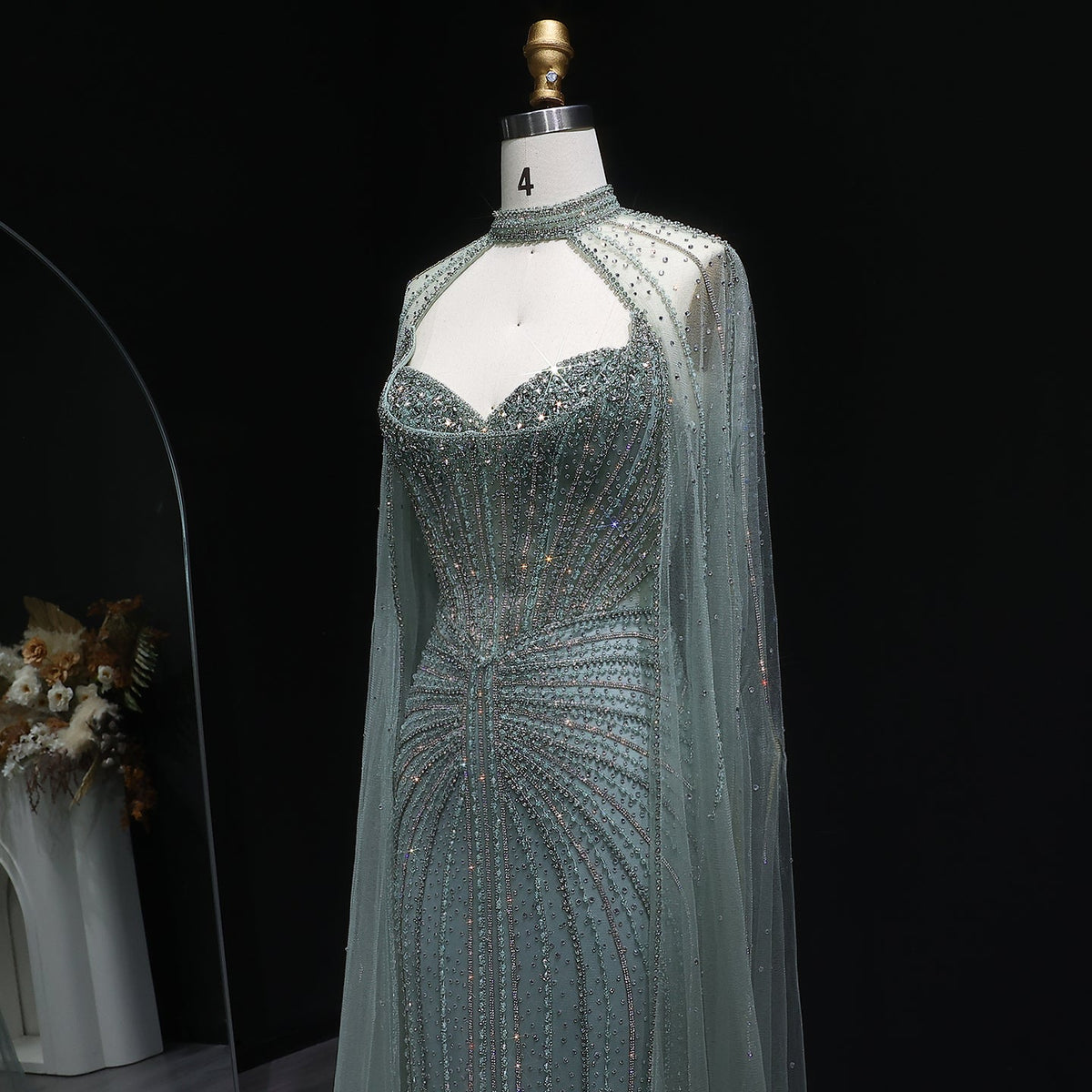 Luxury Mermaid Beaded Evening Dress with Cape SS156