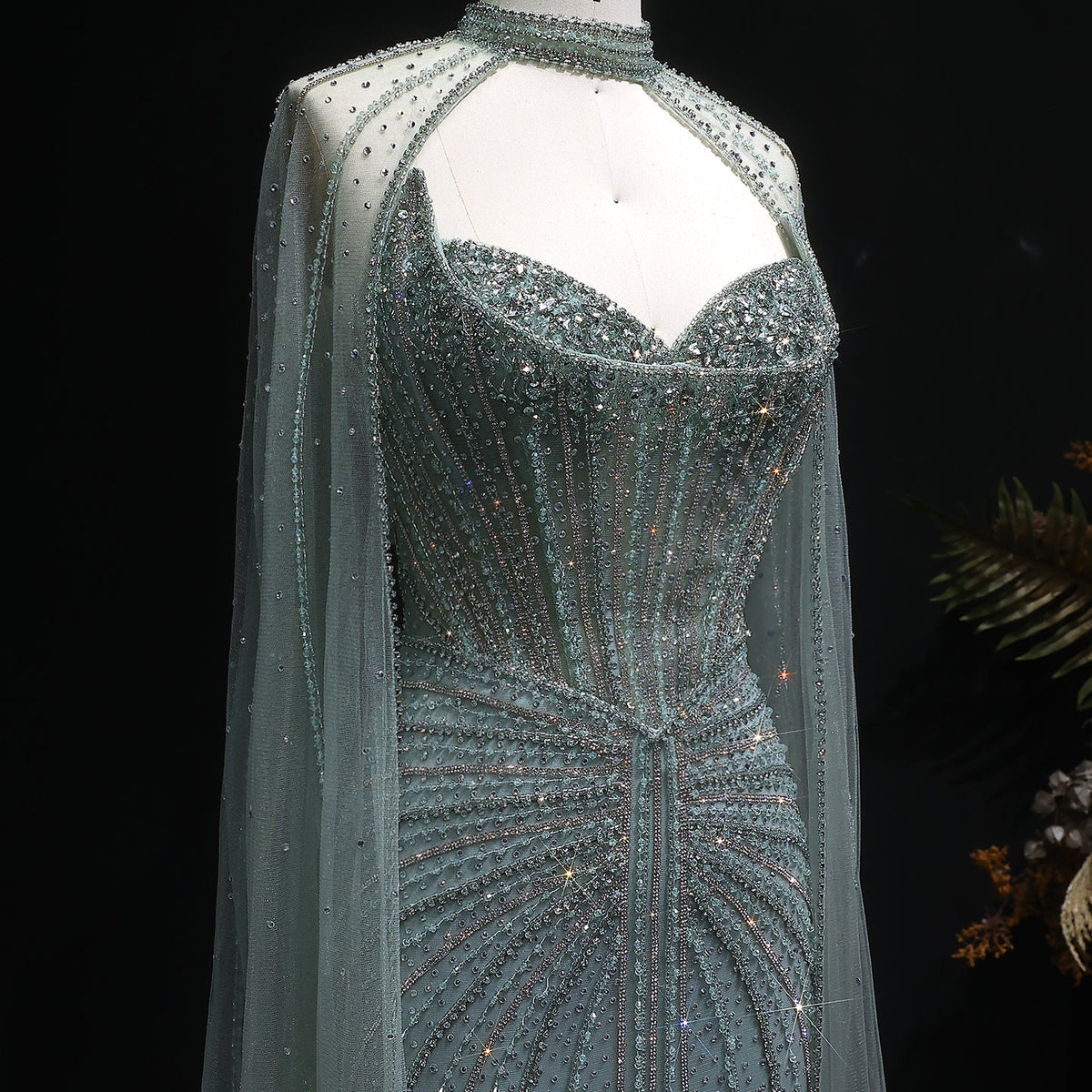 Luxury Mermaid Beaded Evening Dress with Cape SS156