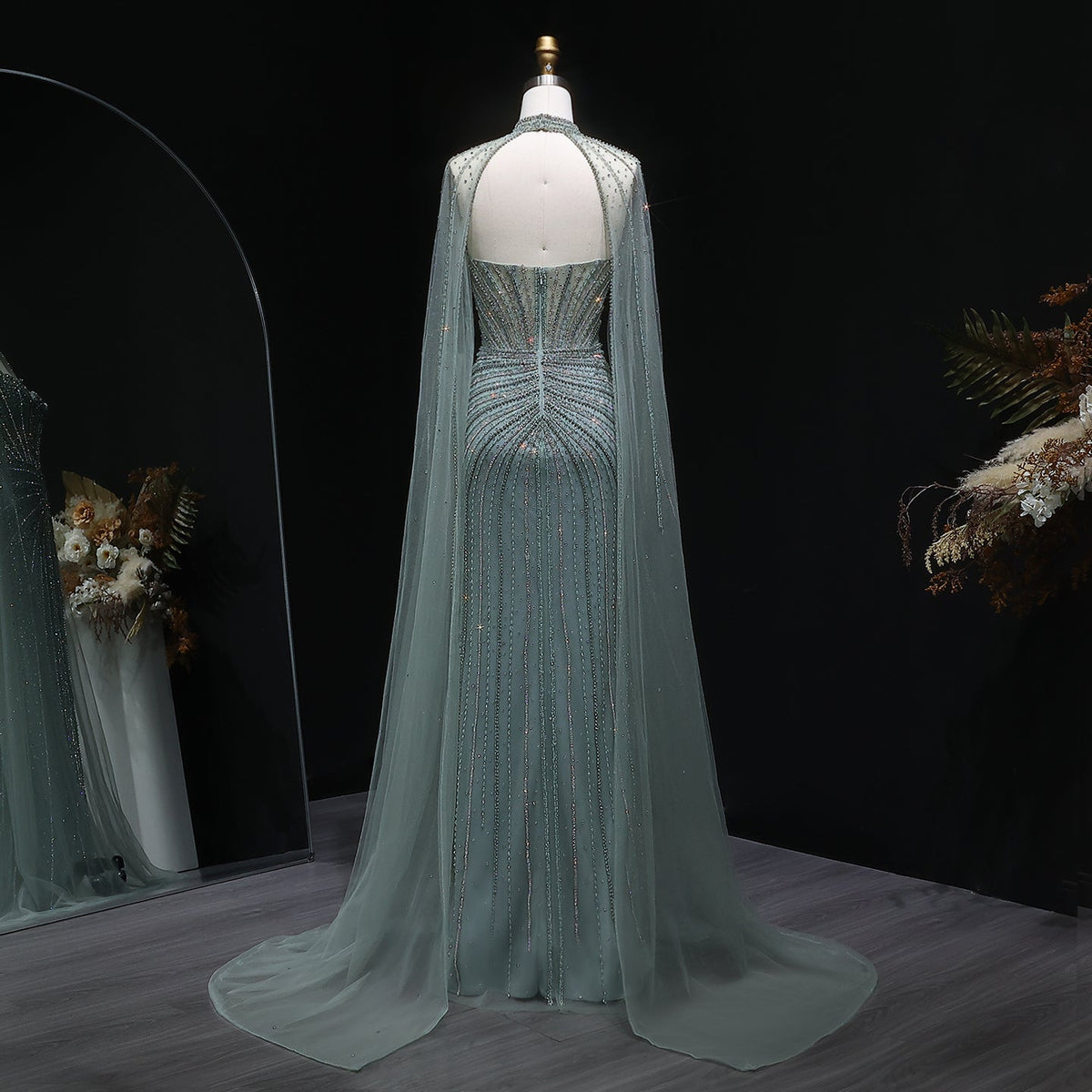 Luxury Mermaid Beaded Evening Dress with Cape SS156