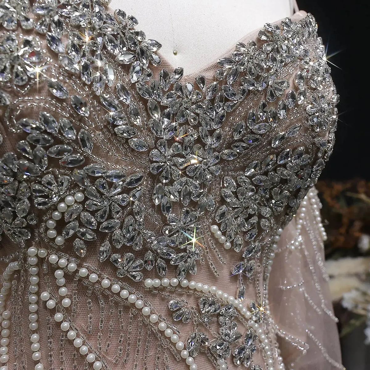 Elegant Champagne Beaded Mermaid Evening Dress with Choker SS164 SHARONSAID Elegant Champagne Beaded Mermaid Evening Dress with Choker SS164 SHARONSAID