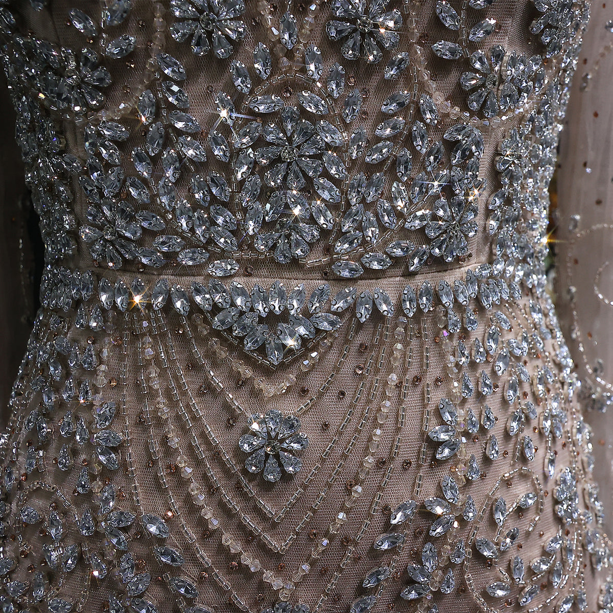 Elegant Pink Beaded Long Sleeve Evening Dress with Neck Ring SS181 