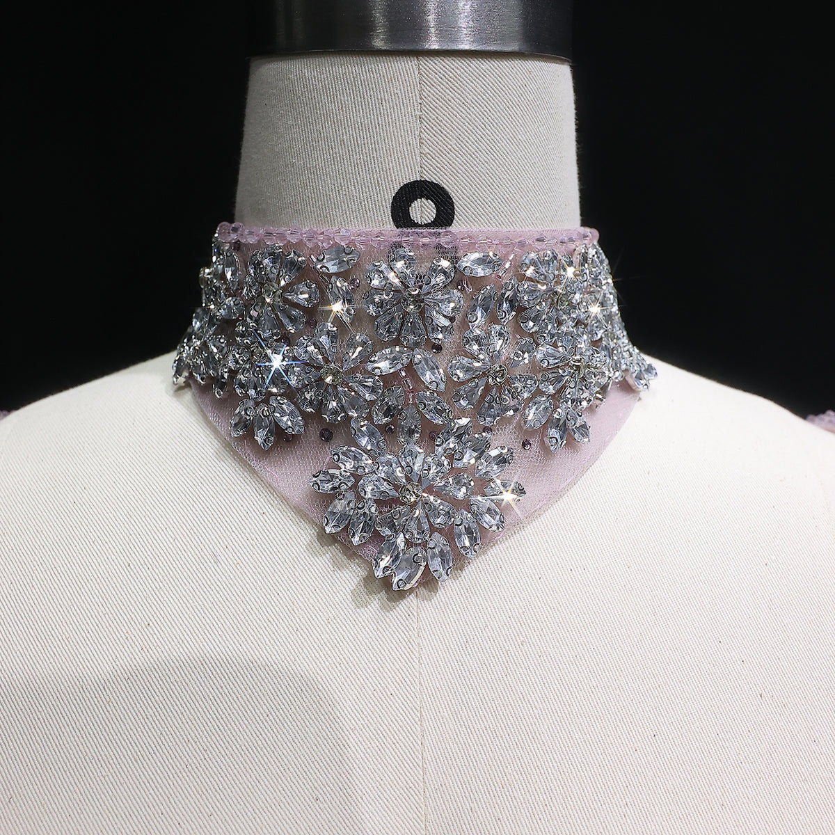 Elegant Pink Beaded Long Sleeve Evening Dress with Neck Ring SS181 