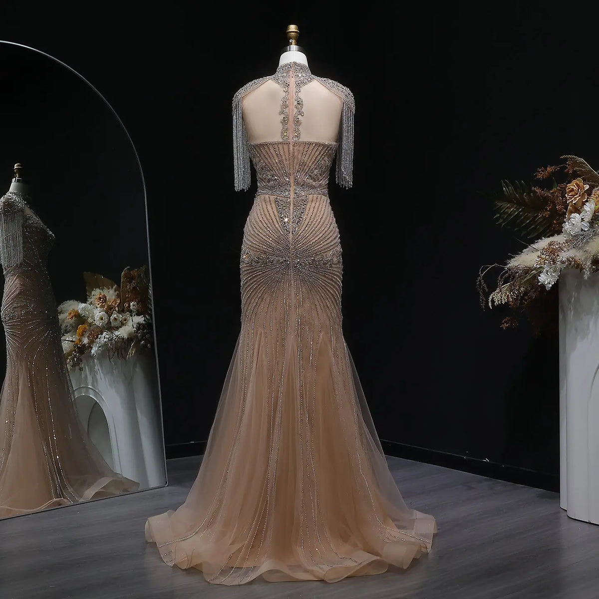 luxury beaded cocktail dress Luxury Blue Beaded Evening Dress with Cape Sleeves SS054 Pink / 12