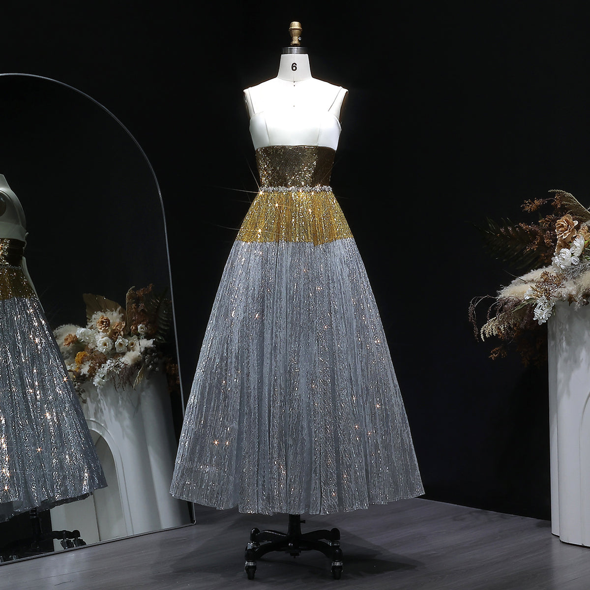 Luxury Silver Gradient Sequin Strapless Evening Dress SS200 