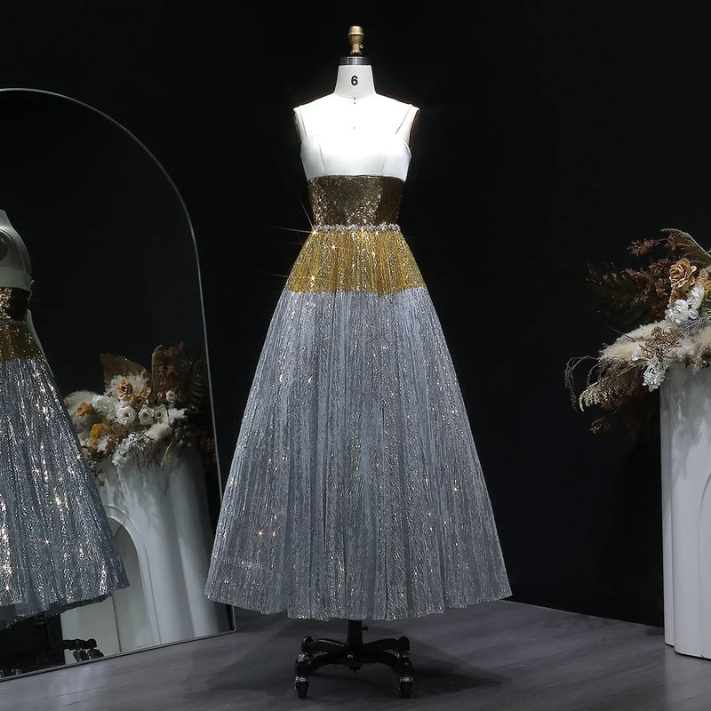 Luxury Silver Gradient Sequin Strapless Evening Dress SS200 