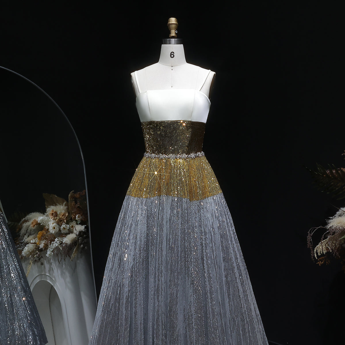 Luxury Silver Gradient Sequin Strapless Evening Dress SS200 