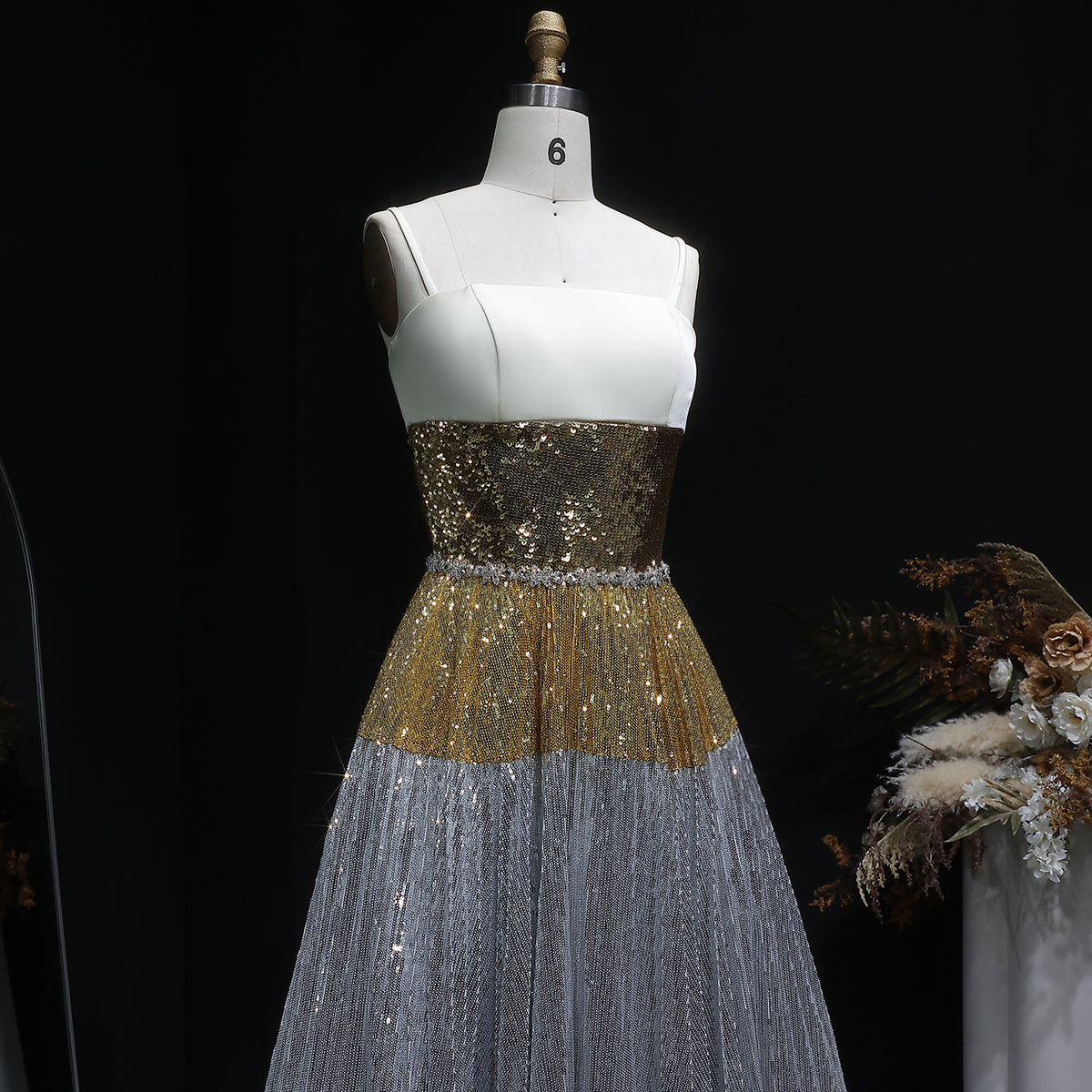 Luxury Silver Gradient Sequin Strapless Evening Dress SS200 