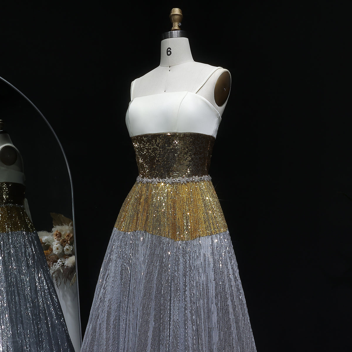 Luxury Silver Gradient Sequin Strapless Evening Dress SS200 