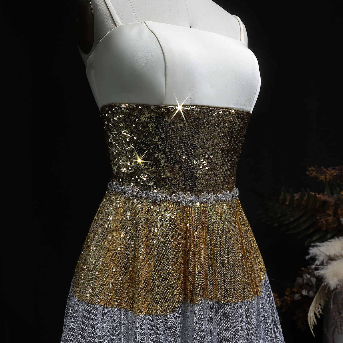 Luxury Silver Gradient Sequin Strapless Evening Dress SS200 