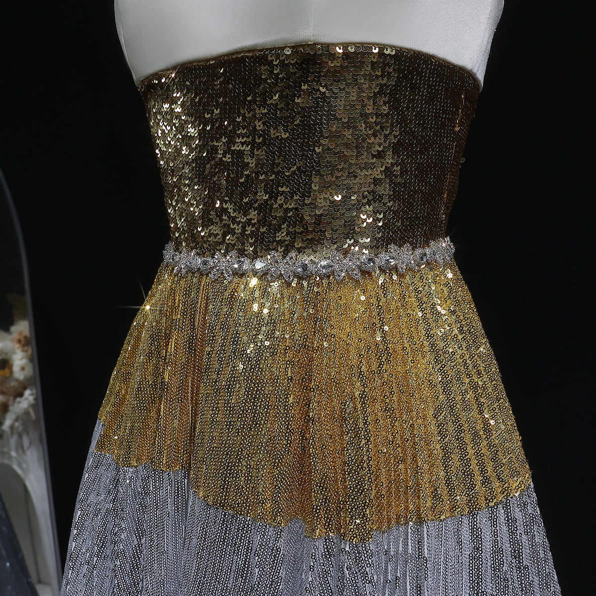 Luxury Silver Gradient Sequin Strapless Evening Dress SS200 