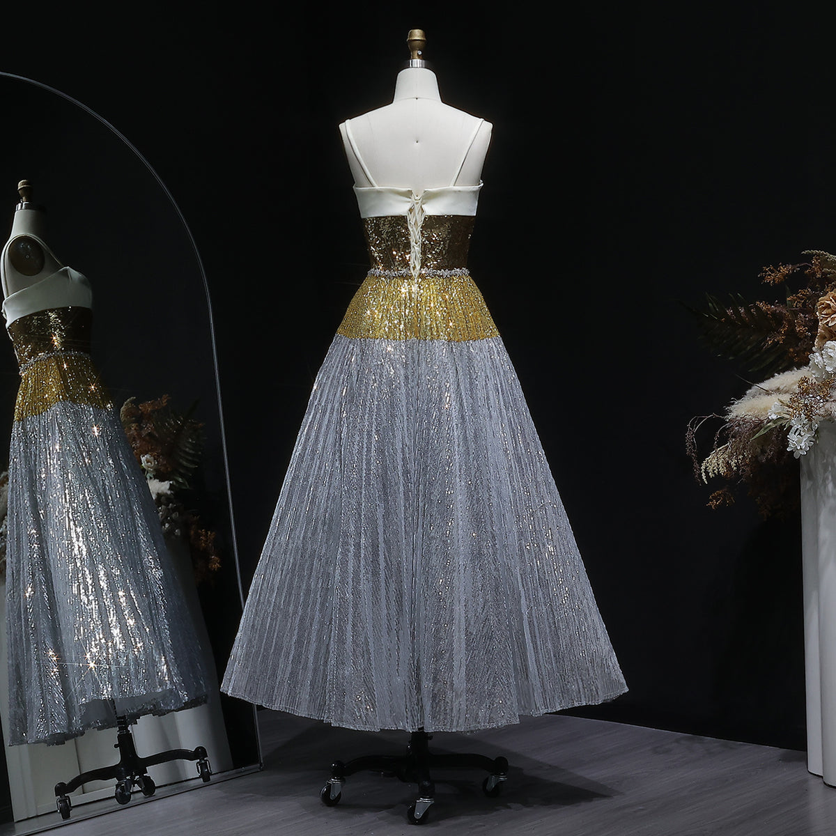 Luxury Silver Gradient Sequin Strapless Evening Dress SS200 