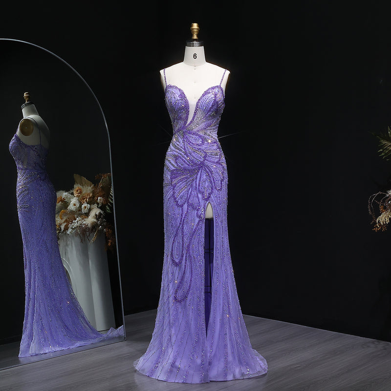 Luxury Beaded Sweetheart Lilac Evening Dress with Slit SS219 