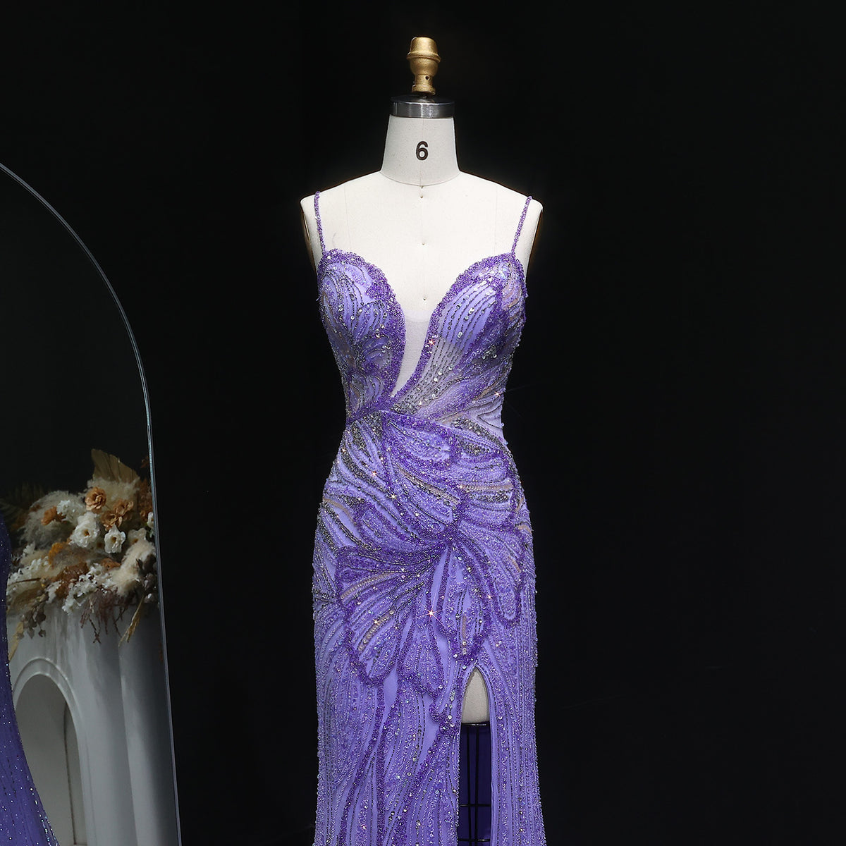 Luxury Beaded Sweetheart Lilac Evening Dress with Slit SS219 