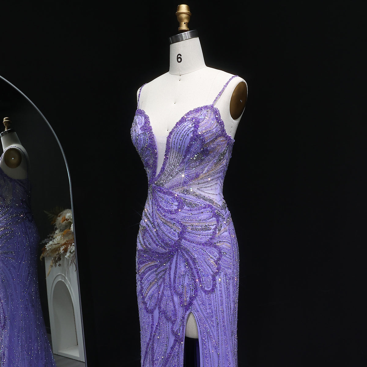 Luxury Beaded Sweetheart Lilac Evening Dress with Slit SS219 
