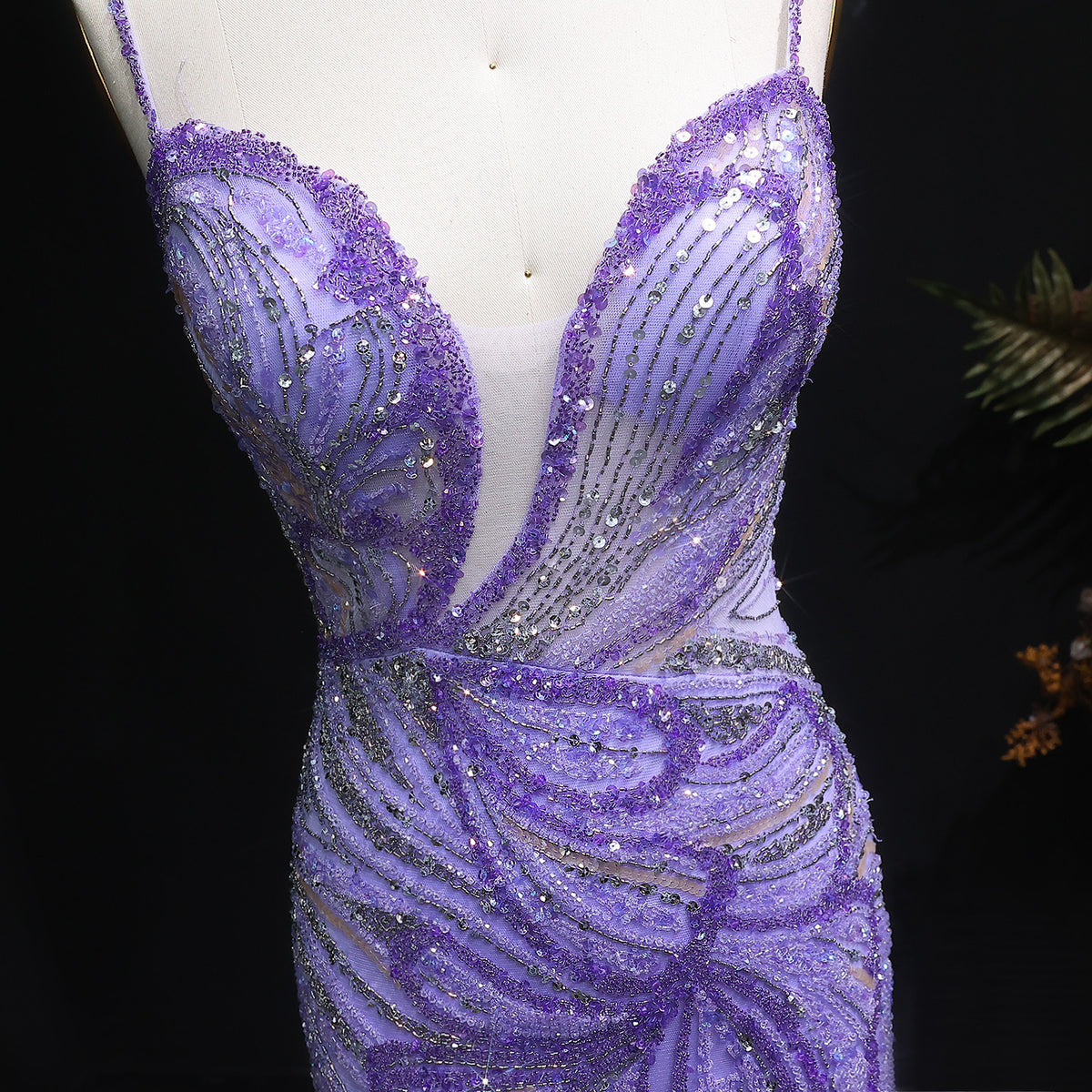 Luxury Beaded Sweetheart Lilac Evening Dress with Slit SS219 