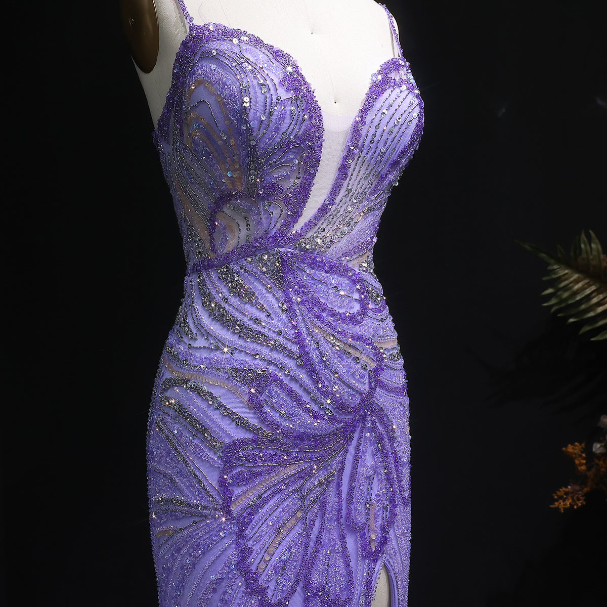 Luxury Beaded Sweetheart Lilac Evening Dress with Slit SS219 