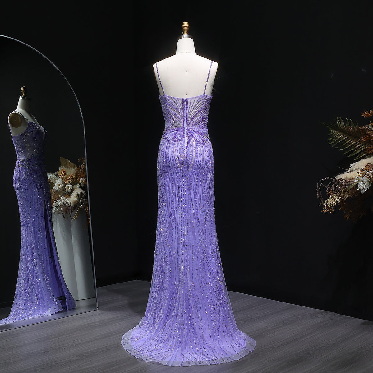 Luxury Beaded Sweetheart Lilac Evening Dress with Slit SS219 