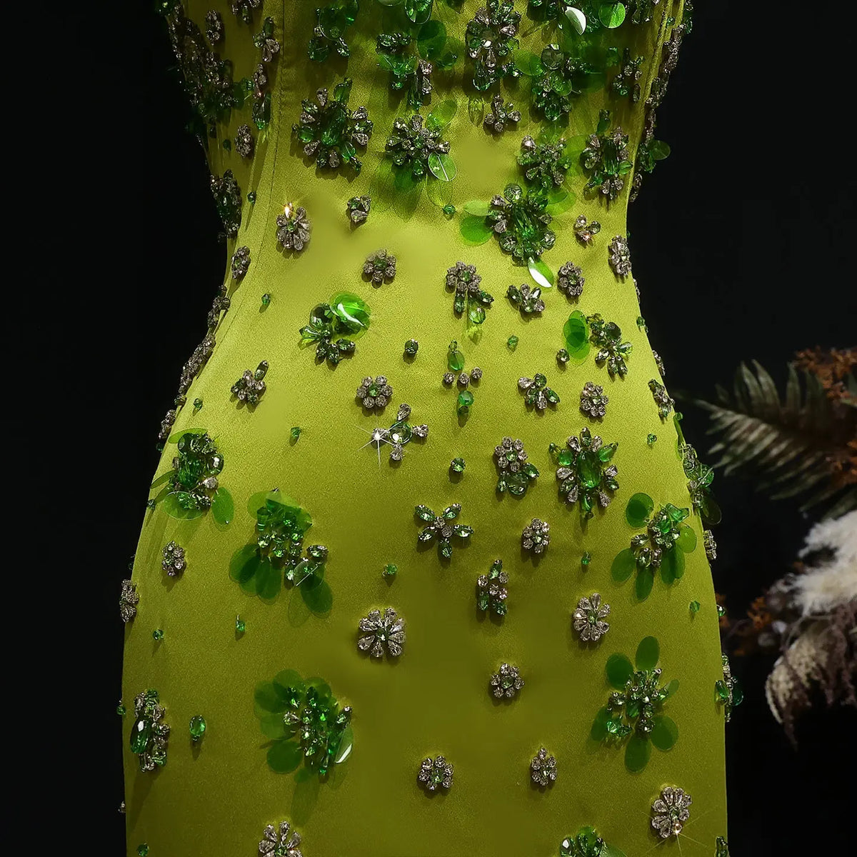 Luxury 3D Floral Beaded Short Green Spaghetti Evening Dress SS233 Luxury 3D Floral Beaded Short Green Spaghetti Evening Dress SS233