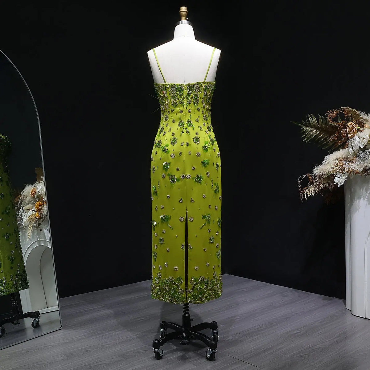 Luxury 3D Floral Beaded Short Green Spaghetti Evening Dress SS233 - SHARONSAID Luxury 3D Floral Beaded Short Green Spaghetti Evening Dress SS233 - SHARONSAID