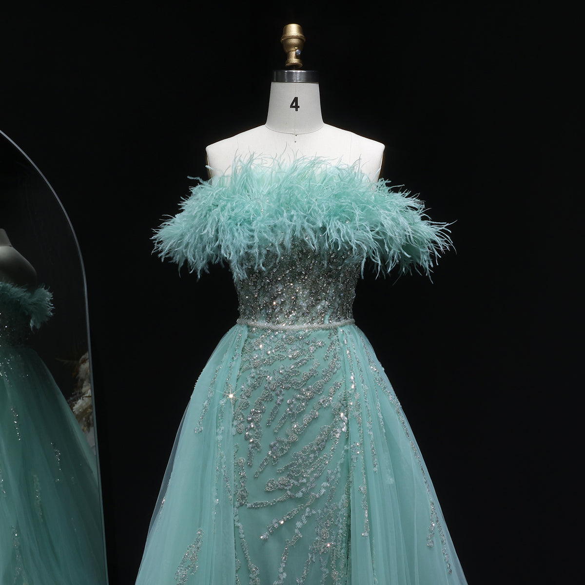 Luxury Feathers Lilac Evening Dress with Overskirt SS252 