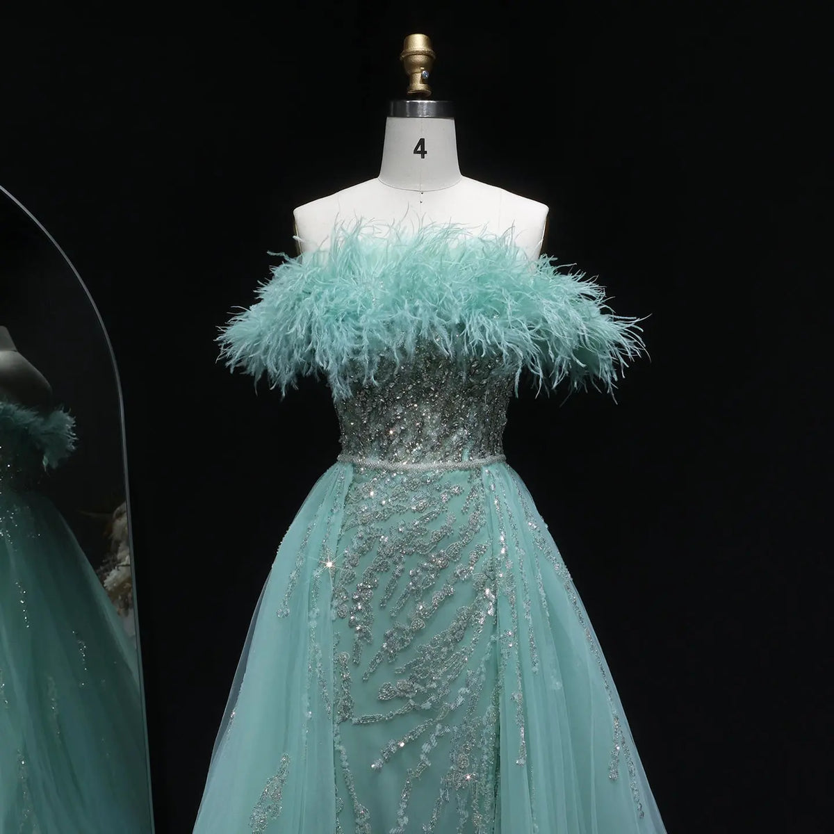 Luxury Feathers Lilac Evening Dress with Overskirt SS252 
