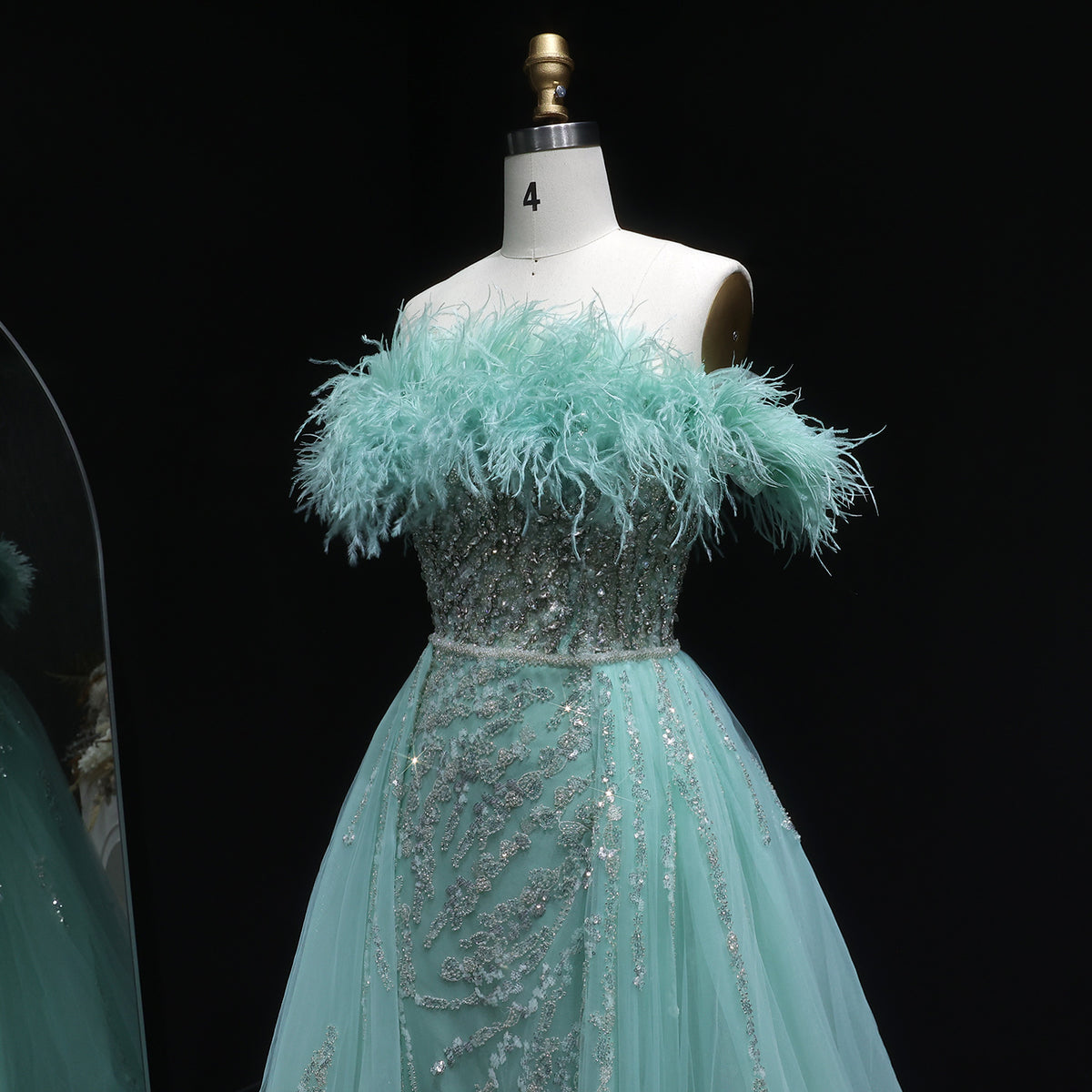 Luxury Feathers Lilac Evening Dress with Overskirt SS252 