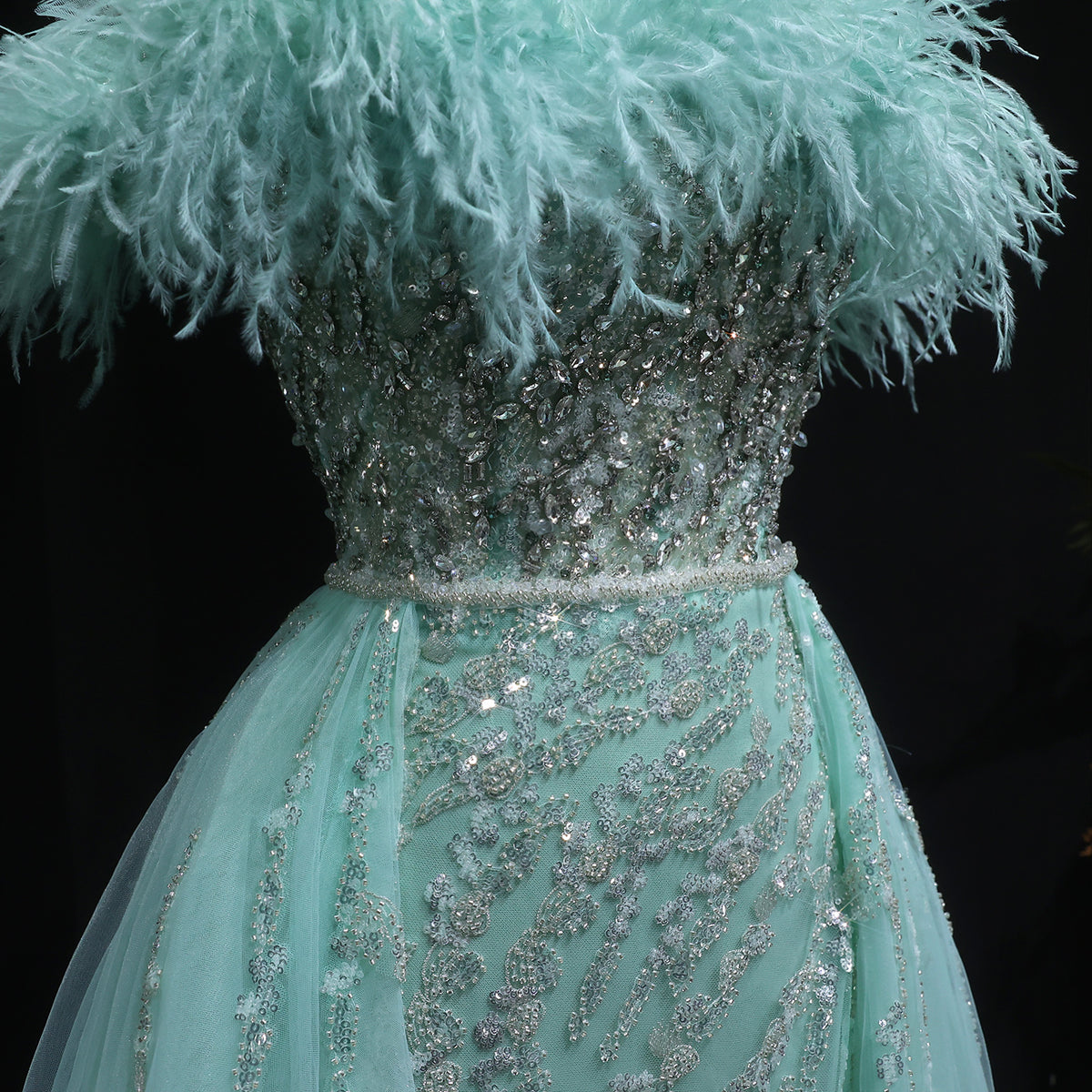 Luxury Feathers Lilac Evening Dress with Overskirt SS252 