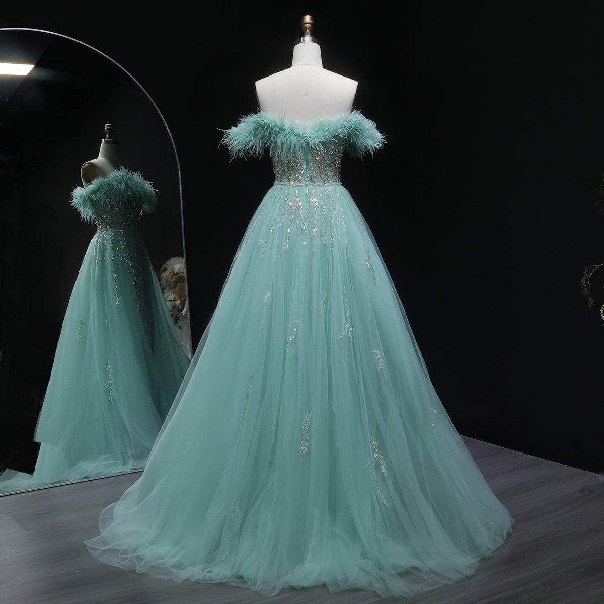 Luxury Feathers Lilac Evening Dress with Overskirt SS252 