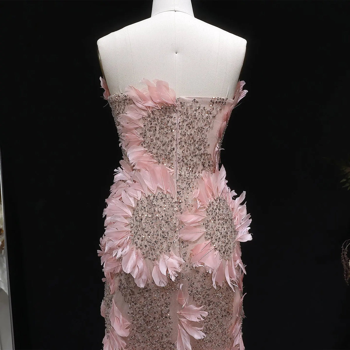 Luxury Pink Off-the-Shoulder Feather Applique Mermaid Evening Dress SS258 
