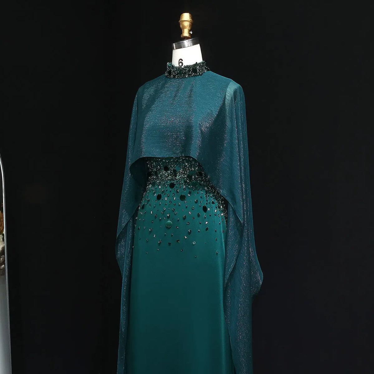 Glamorous Green Beaded Crystal Evening Dress with Cape Sleeve SS260 Glamorous Green Beaded Crystal Evening Dress with Cape Sleeve SS260