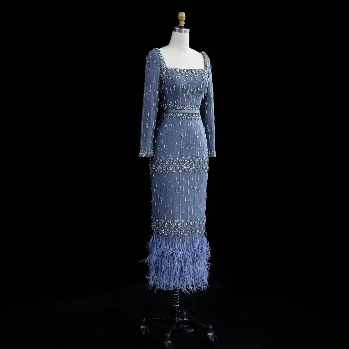 Gray Feather Straight Evening Dress Cape SS279