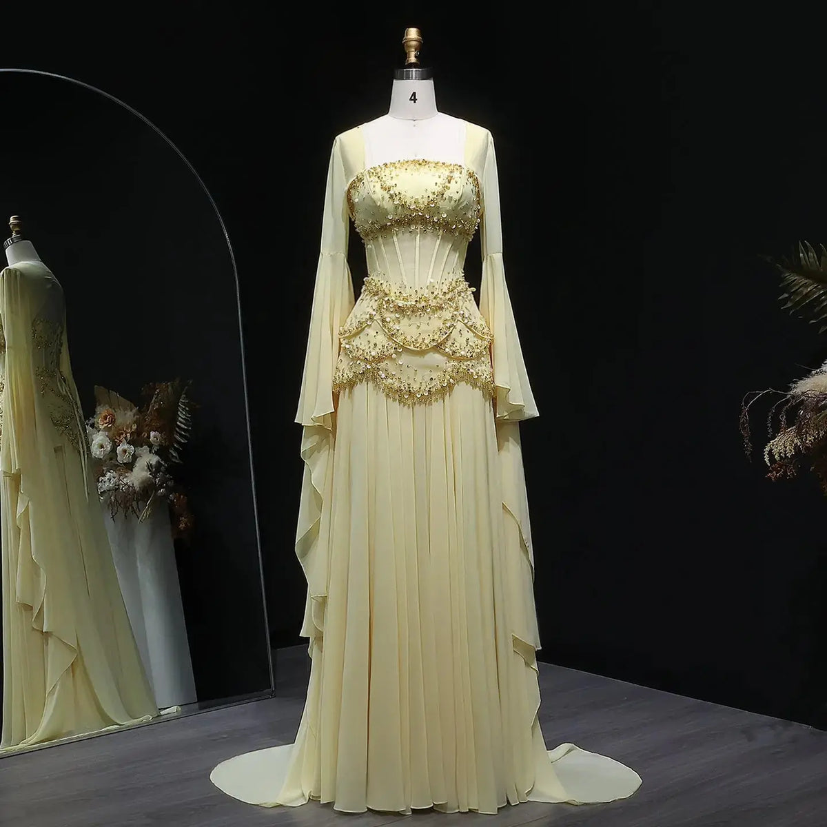 Luxury Pearl Tassel Princess Gown Yellow Prom Dress SS286 Luxury Pearl Tassel Princess Gown Yellow Prom Dress SS286
