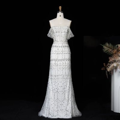 Luxury White Beaded Short Sleeves Evening Dress SS291