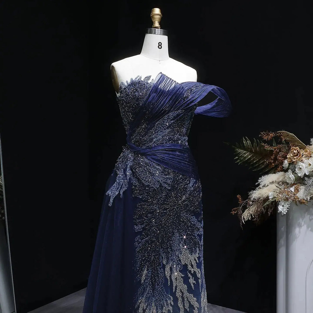 gradient cocktail dress BABEYOND Graceful Gradient Bead Fringe Evening 1920s Gown, 1920s Evening Dress for Vintage Theme Wedding, Midnight Blue, Size 2