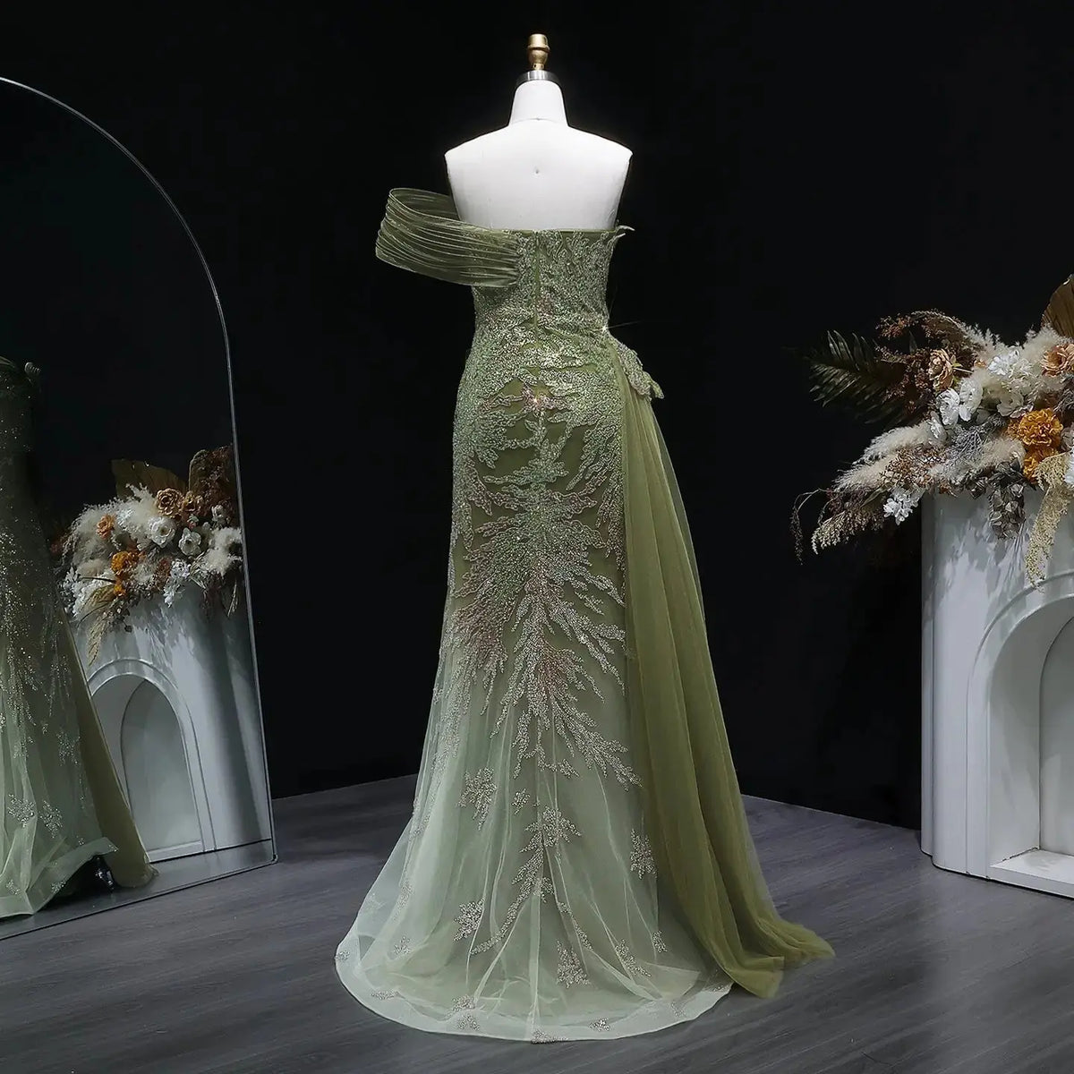 green gradient dress Light Green Long Sleeves Gradient Tulle Party Dress, Green Floor Length Prom Dress