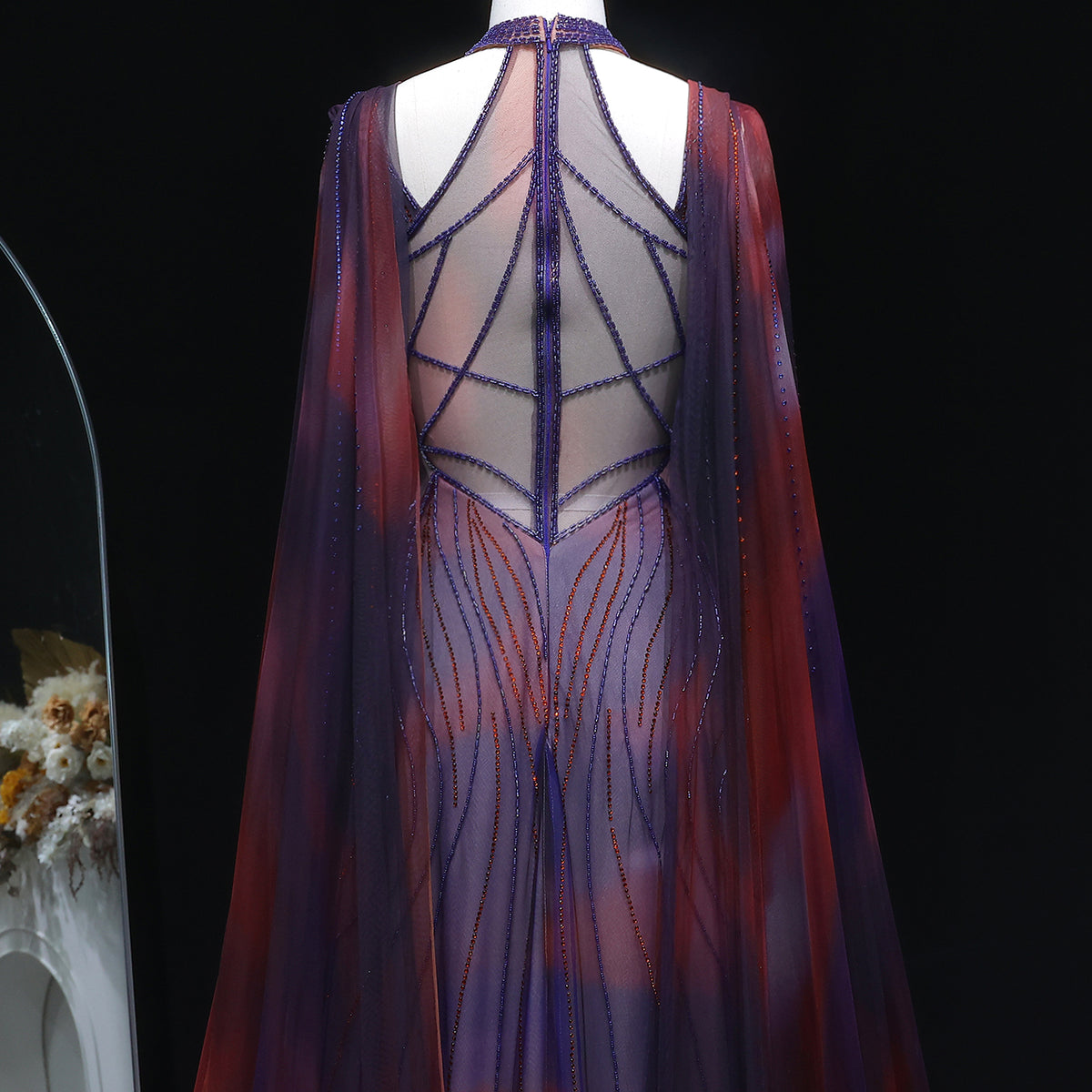 Luxury Beaded Crystal Mermaid Evening Dress with Cape SS297 